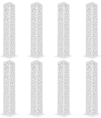 Subiudzzh 8 Piece Carved Hollow-Out Flower Columns, White Wedding Column Carved Pillar Decoration Flower Stands with Led Lights for Commercial Opening Ceremonies 7.87 x 7.87 x 47.24 Inch