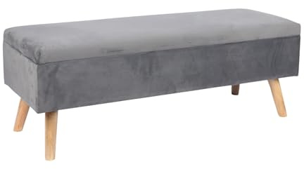 Banc Relaxdays en Velours, avec Rangement, H x L x P : 40 x 110 x 40 cm, Pieds en Bois, Banc rembourré, Gris foncé