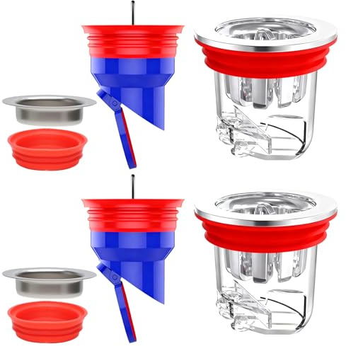 Set Válvula Antiolores Ducha 4 Piezas – 2X F446 Tapón Ducha Olores Azul + 2X Anillo Rojo – Válvula Antirretorno Desagüe 35–52 mm con Sello Magnético & Sifón de Agua – Desagüe Antiolores Baño & Cocina