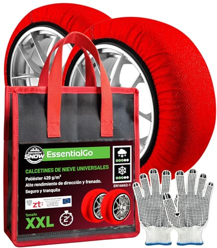 Calze da Neve per Auto Omologate Italia EN 16662-1 Taglia XXL - DriveonSnow EssentialGo Montaggio Rapido 2 Min - Rispetta Obbligo di Legge Adatte a Nevicate Occasionali anche Veicoli non Catenabili