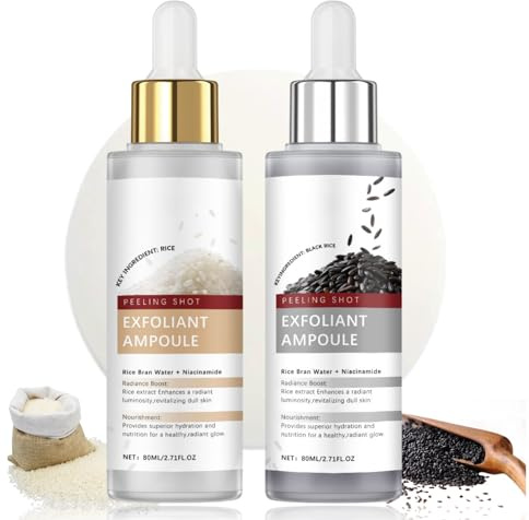 Weißer & Schwarzer Reis Peeling – Peeling Gesicht 2PCS - Mitesserentferner Porenreiniger Reispeeling für Gesicht & Körper - Peel Shot Glow Rice Ampoule Duo - White & Black Rice Peel Glow Serum