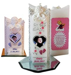 Taufkerze/Kommunionkerze,Konfirmationskerze,Taufgeschenk,Geburtstagsgeschenk mit Foto,Junge,Mädchen ink.Foto,Name,Datum