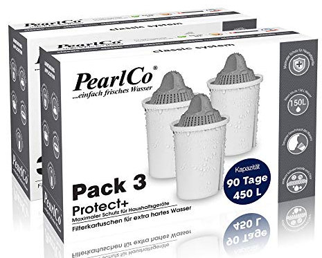 PearlCo - Protect+ classic Pack 6 Filterkartuschen für sehr hartes Wasser - passt zu Brita Classic