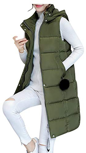 HHMY Chalecos para mujer Tallas grandes, chaleco con capucha de plumón, abrigo de invierno, chaqueta ligera, larga, delgada, chaqueta sin mangas, chaleco acolchado, chaleco deportivo, ropa para