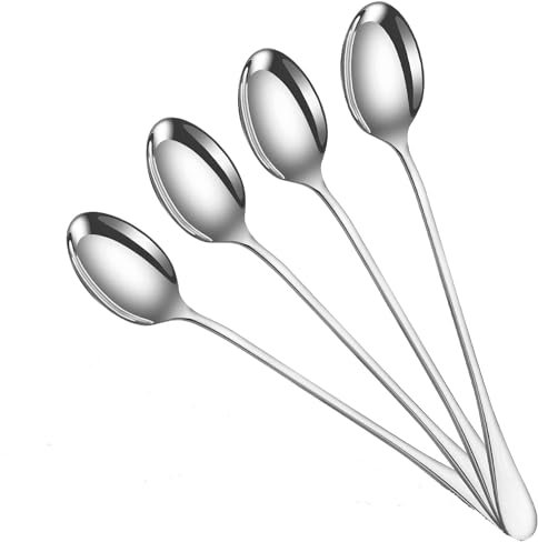 PEBBLE HUG 4pc Latte Spoons, Stainless Steel Sundae Coffee Spoons, Dessert Spoons, Ice Cream Spoons 19cm, Smooth Edges, Elegant Design, Sturdy Structure