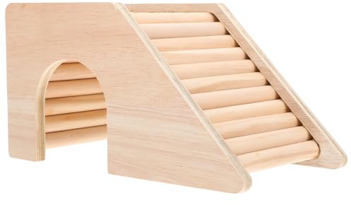 POPETPOP Hamster House with Ladder Wooden Hideout Small Pet Habitat for Hamsters Chinchillas Guinea Pigs Private Space and Exercise Play