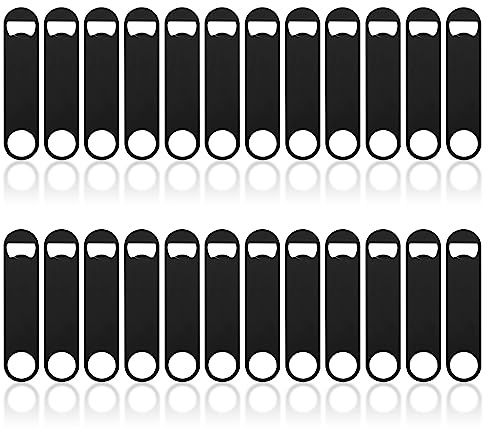 Ohiyoo 24 Pack Flat Beer Bottle Opener 5 inch Heavy Duty Stainless Steel Flat Bottle Opener Metal Beer Bottle Openers Black Beer Openers for Bartender Kitchen Bar or Restaurant (Black, 5 inch)