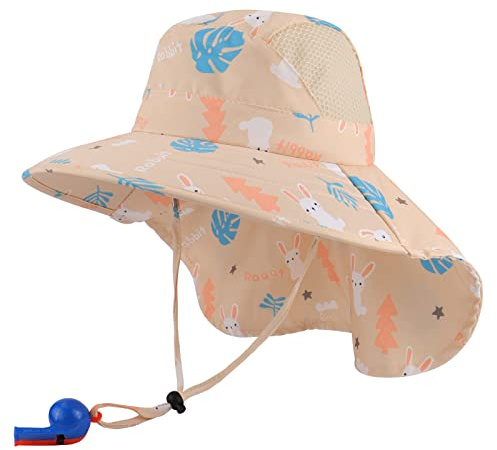 MK MATT KEELY Chapeau de Soleil Fille Garçon Réglable Large Bord Chapeau Bonnet de Plage d'été pour Enfants UPF 50+ avec Mentonnières Réglables