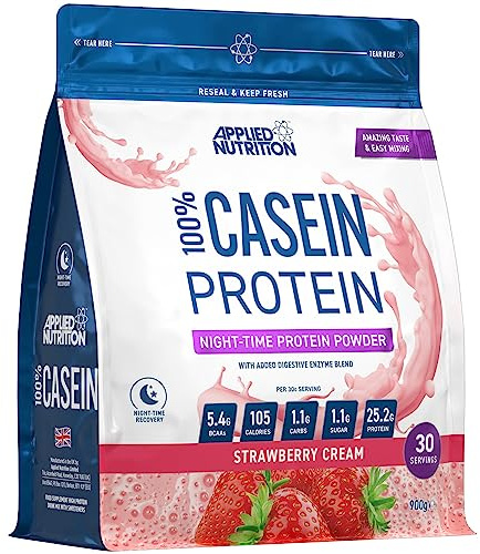 Applied Nutrition Casein Protein Powder - Micellar Casein Supplement, Slow Release Protein (900g - 30 Servings) (Strawberry Cream)