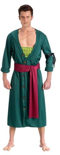Chaks - Costume da Zoro per uomo, outfit ufficiale One Piece, set anime 2 pezzi con mantello e cintura per cosplay e carnevale