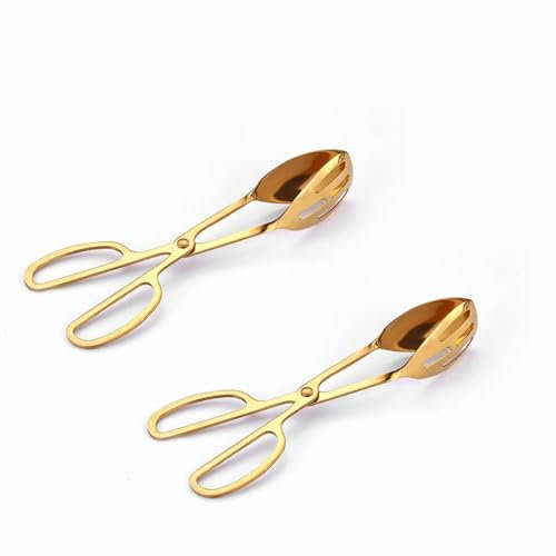 OPDENK Lot de 2 pinces de service pour buffet, fête, traiteur, en acier inoxydable, épaississantes pour salade/gâteau/pain, ciseaux à salade de cuisine (doré)