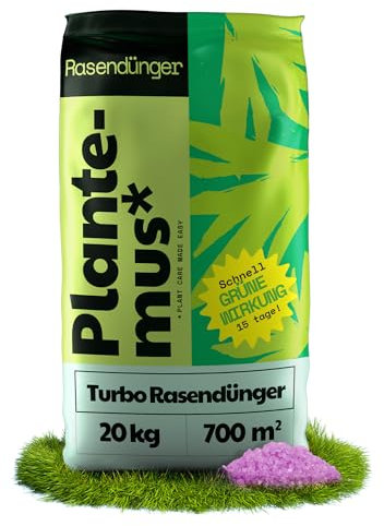PLANTEMUS Engrais Gazon Turbo Azoté. Technologie Allemande, Action Rapide, Fertilisant Pelouse Microcristaux Ultrasolubles, 20 KG, 700 m²