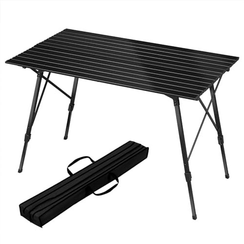 WOLTU Camping Table Aluminium Picnic Table 4ft with Carry Bag Roll-up Tabletop, for Outdoor Garden Balcony Market Kitchen Work, Black