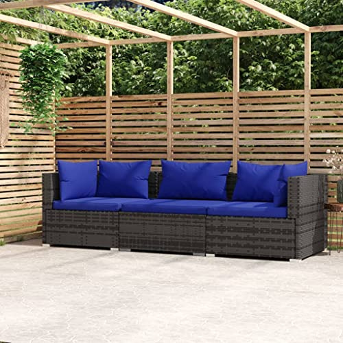 KTHLBRH Outdoor Lounge mobili da giardino esterno balcone tavolo e sedie divano 3 posti con cuscino grigio polyrattan