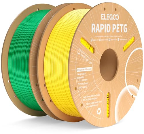 ELEGOO Rapid PETG Filament 1.75mm Gelb Grün 2 KG, High Speed 600mm/s 3D Drucker Filament Maßgenauigkeit +/- 0.02 mm, 1kg Pappspule(2.2lbs) Passend für die Meisten 3D Printer