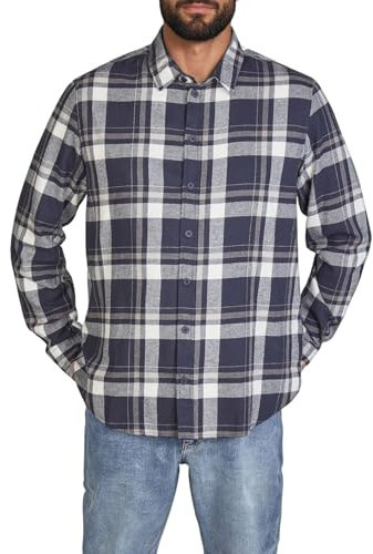 DENIMFY Flanellhemd Herren Langarm Kariert Regular Fit DFDean Hemd Holzfällerhemd Karohemd 100% Baumwolle, Größe:4XL, Farben:Inkwell Blue-Taupe-Offwhite