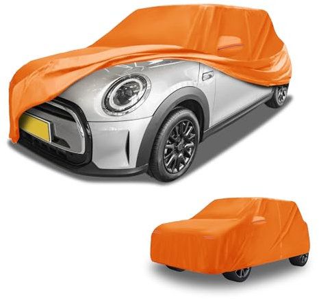 Partuto Car Cover Waterproof All Weather Automotive Outdoor Anti-UV Full Exterior Cover for BMW Mini Cooper 4DR 2002-2021 Aluminum Film Orange with Left Side Zipper