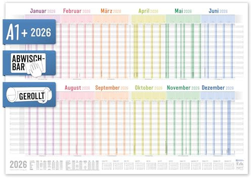 Häfft® Abwischbarer Urlaubsplaner Mitarbeiter 2026 A1 + quer (89 x 63 cm) für 20 Personen, großer Team-Urlaubskalender Wandplaner - nachhaltig & klimafreundlich