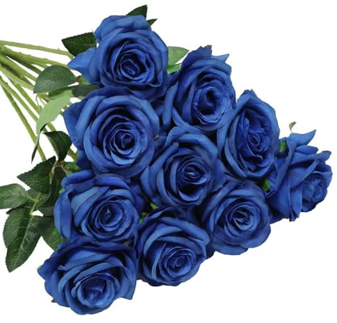RHQFDM 12 buntar konstgjorda röda rosor, 51 cm långa stammade konstgjorda rosor, konstgjorda silkesblommor, konstgjorda blommor som riktiga, falska rosor för hem, trädgård och bröllopsdekoration (blå)