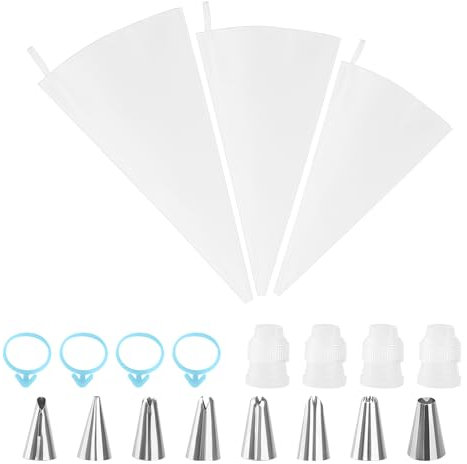 XHYASD 3pcs Reusable Piping Bags with 8 Nozzles - 40/35/30cm Cotton Pastry Bags, Stainless Steel Icing Tips for Cake Decorating, Non-Slip Frosting Bags for Baking Cupcakes Desserts