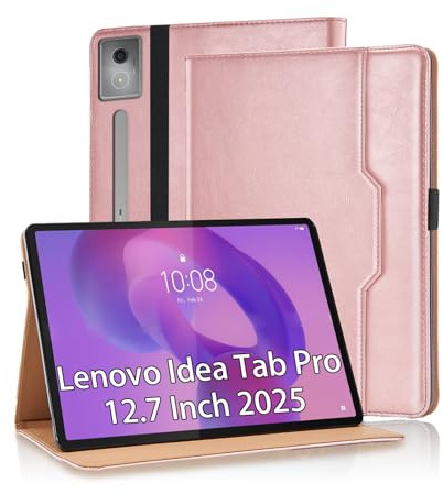 Vkooer Coque de Protection pour Lenovo Idea Tab Pro 12,7 Pouces 2025 (TB-373FU, TB-375FC) et Compartiments pour Documents. Housse en Cuir PU de Haute qualité avec Support intégré,Rose Gold