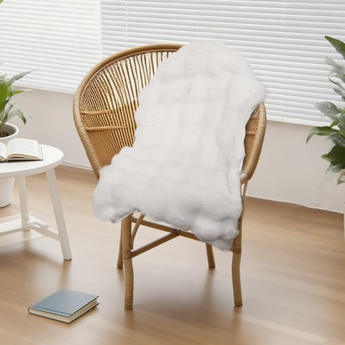 Votoko Alfombra de Piel de Conejo Sintética para Salón, Imitación Mullida Alfombras de Pelo Largo 50x80cm, Lavable y Antideslizante, Alta Densidad, Piel de Oveja de Lana Sintética Alfombra de Sofá