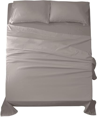 Sábanas 180x200 - Juego de Sábanas 4 Piezas - 100% Microfibra Suave y Transpirable - Sábana Bajera Ajustable, Encimera y 2 Fundas de Almohada - Ropa de Cama Ligera (Gris)