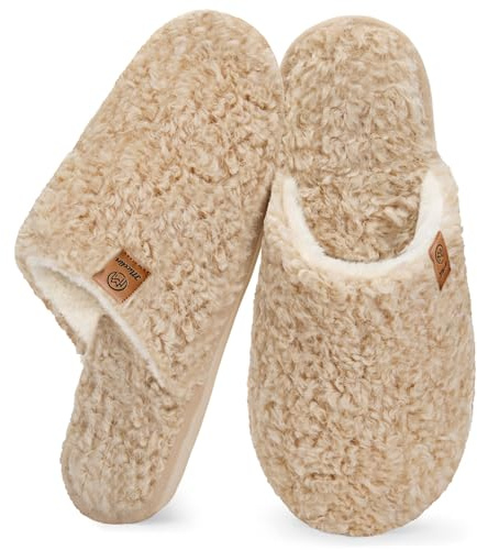 Misolin Chaussons Femme Homme Hiver Pantoufles Chaud Mémoire Mousse Confortable Cozy Antidérapants Automne Peluche Doublure Maison Intérieur/extérieur, Kaki 36.5/38 EU=CN 270mm