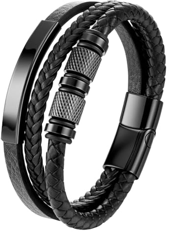 NAJILI Herrarmband av läder med magnetlås, surfardesign i rostfritt stål, 21 cm, armbandsband som perfekt alla hjärtans dag gåva eller fars dag