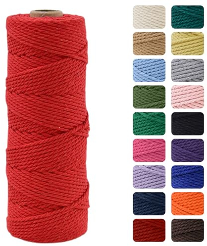 MOMAHUA 2mm Hilo de Macramé 100% Algodón,100m Rojo Cuerda para Manualidades,19 Colores Más,Cordón para DIY,Decoración y Regalos
