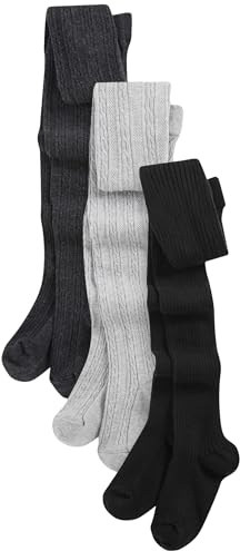 NEXT Mädchen 3er-Pack Strumpfhose mit Zopfmuster Schwarz/Grau 134-140