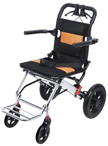 ilKqeppe Lightweight Wheelchair(9kg), Folding Wheelchairs with 12 Rear Wheels, Aluminum Narrow Transport Wheel Chair with Handbrake, 40cm Seat Width, 100kg Capacity