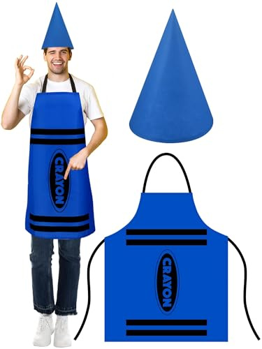 Disfraz de Crayón con Sombrero en Punta,Delantal de Lápices de Colores,Gorro Cónico de Enanos Divertidos,Disfraz Crayón para Adultos,Accesorios Disfraces para Fiestas Temáticas,Carnaval (Azul)