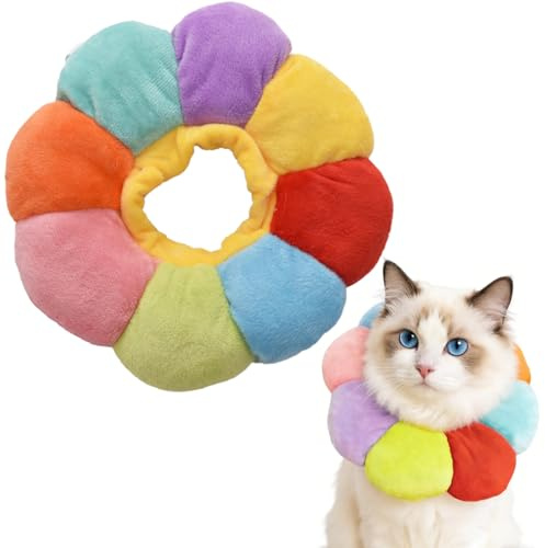 Halskedja katt 1 styck, katthalsband mot bett och läcka, S-storlek, färgglad sammet solros, mjuk skyddskrage för husdjur, bekväm och säker, perfekt för sårläkning