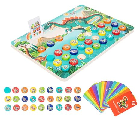 ＡＷＨＡＯ Wooden Dinosaur Matching Game, Educational Puzzles, Fine Motor Skills And Sensory Memory Game for Early Learning And Development