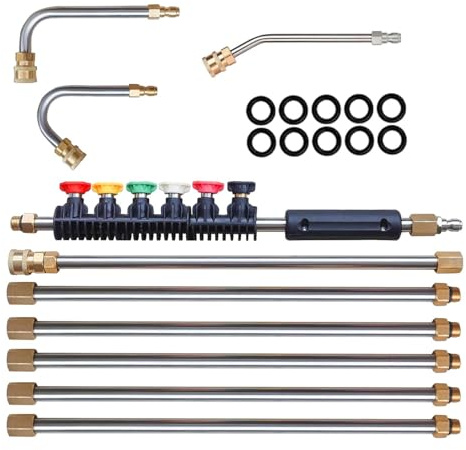 Pulitore per grondaie, bacchetta telescopica per idropulitrice - Set per la pulizia delle grondaie,4000PSI 1/4 di pollice 6 ugelli di spruzzatura per strumenti di pulizia della grondaia per grondaia