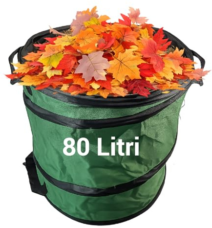 Crisalide® Sacco Raccogli Foglie da Giardino 80 Litri Pieghevole, Contenitore Pop Up in Poliestere Oxford con 3 Maniglie, Portata 35 kg, Sacco Verde per Foglie, Erba, Rifiuti e Potature