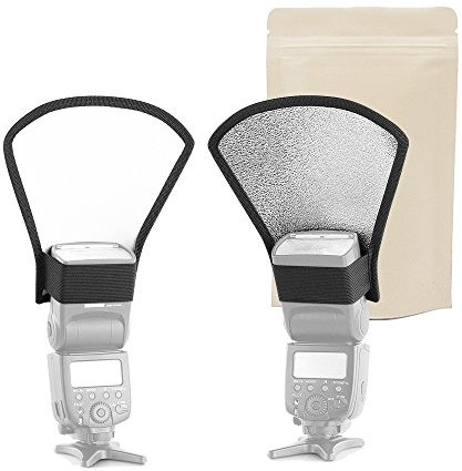 RV Reflector para Flash Cobra Plata Y Blanco Duplex Compatible con Todas Las Marcas Nikon Canon Yongnuo Sony Pentax Olympus Vivitar Godox, etc. - Marca Francesa Adaptable