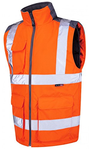 Leo Workwear Torrington Hi-Vis Warm Quilt Lining PU Coated Polyester Bodywarmer, X Large, Hi-Vis Orange