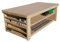 Wooden MDF top workbench with two shelves, fabric cutting table 4ft deep with extra side shelving (6ft)