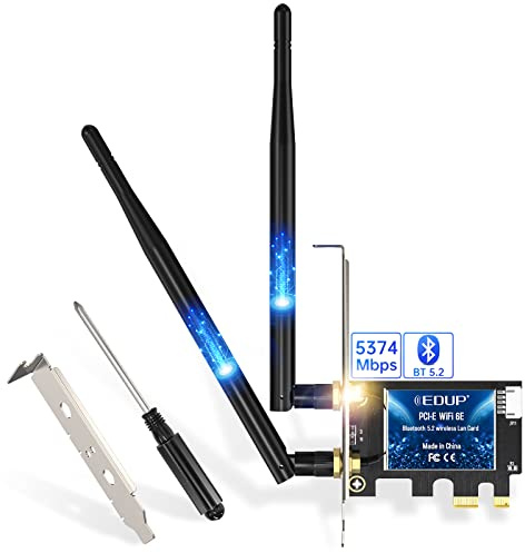 EDUP PCIe WiFi 6E Card Bluetooth 5.2 AX 5400 Mbps AX210 Tri-Band 6Ghz/5.8GHz/2.4GHz PCI-E Wireless WiFi Network Adapter Card for Desktop PC Windows10/11 64-bit