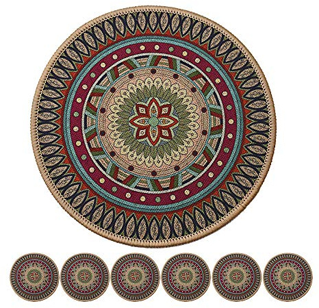 Morning View Colorful Boho Plant Pot Mat Set of 6 Absorbent Non Slip for Table Desk Floor 8.5 Inch