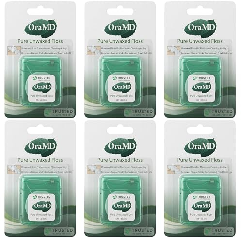 OraMD Oral Care Pure Unwaxed Dental Floss 54.6 Yards - PFAS-Free, Chemical Free, Shred Resistant - Unscented and Ultraclean Plaque Removal - Teeth and Gum Protection for Adults - Pack of 6