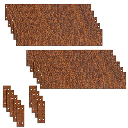 ESTEXO 10x Rasenkante aus Edel-Rost 100 cm Beeteinfassung Hochbeet Beetumrandung Mähkante Cortenstahl inkl. 9 Verbinder sowie Schrauben zur Befestigung