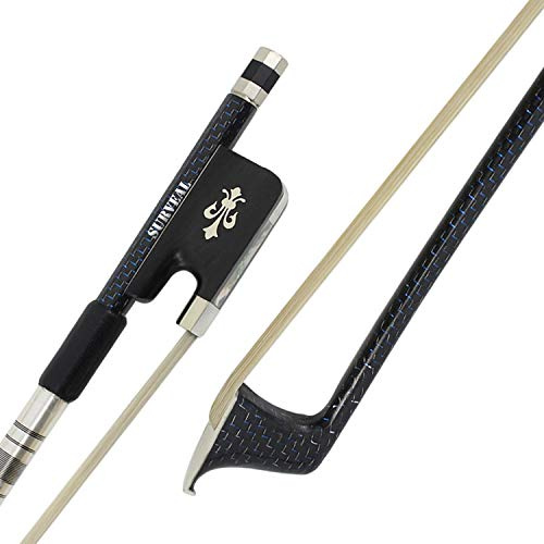 SURVEAL Professional Full Size Carbon Fiber Cello Bow Ebony Frog Carved Grade AAA+ White Mongolian Horse Hair Size 4/4 for Violoncello (4/4)