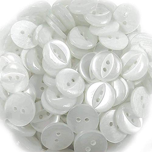 Simply Sew Crafty™ Round Fish Eye Buttons Children - Pack of 100 Buttons Each (White)