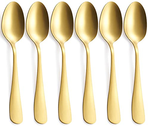 GoGeiLi Cucchiaio da Tavola Oro Opaco, Cucchiaio in Acciaio Inossidabile con Finitura Satinata, 19,8 cm, Set di Cucchiai, Servizio per 6 Persone, Lavabili in Lavastoviglie