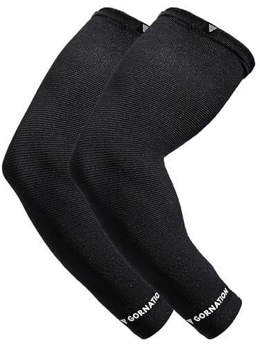 GORNATION Manicotti per Braccia, Compressione per Pallavolo, Running, Ciclismo, Fitness e Calisthenics, Uomo e Donna, Gomiti per Sport, 1 Paio - M, Nero