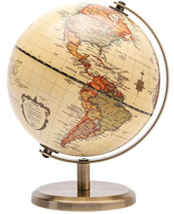 TOPGLOBE 14cm Antiker Globus- Englische Karte - Metallbasis Bronzierte Farbe - Pädagogische/geografische/moderne Schreibtischdekoration - für Schule, Zuhause und Büro