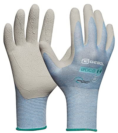 Gebol Upcycled Sensitive (1 Paar) - Arbeitshandschuhe aus recycelten PET-Flaschen, Gartenhandschuhe mit Latexschaum-Beschichtung, für Damen & Herren, M (Gr. 8), Hellblau